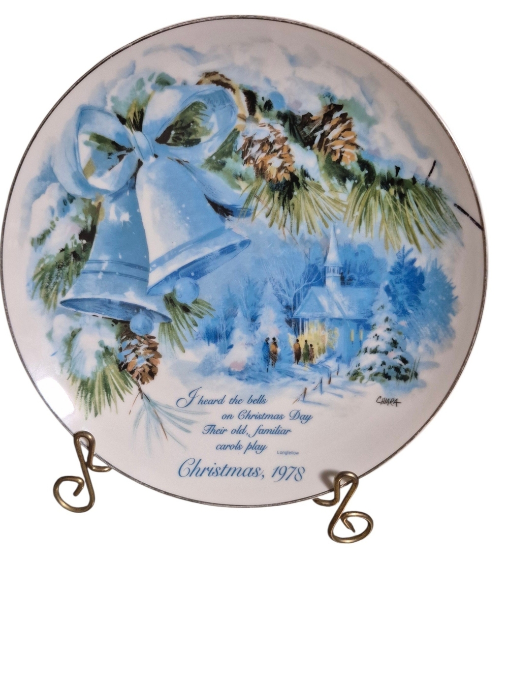 Vintage 1978 Blue Bells Porcelain Christmas plate.